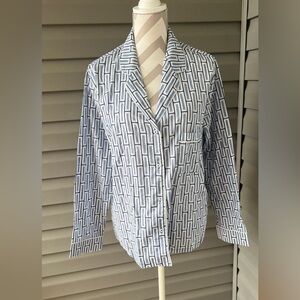 NWT- Haven Well Within Sleep All Cotton White Blue Button Up Women’s Shirt Sz L